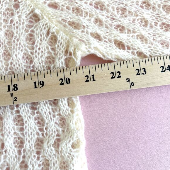 Elle Grey Womens Angora Crochet V Neck Cardigan Cream Boho Cottagecore NWT - Picture 10 of 15